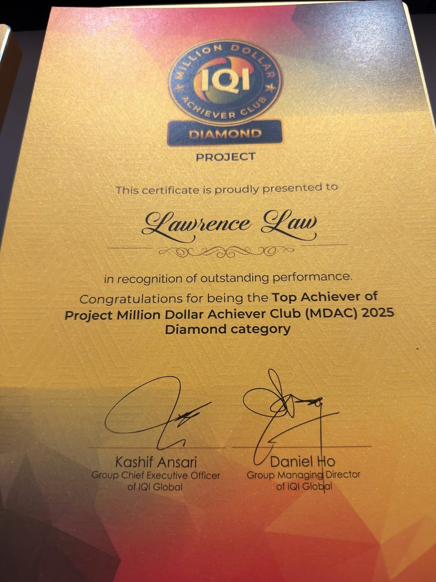 Million Dollar Achiever Club — Diamond Category